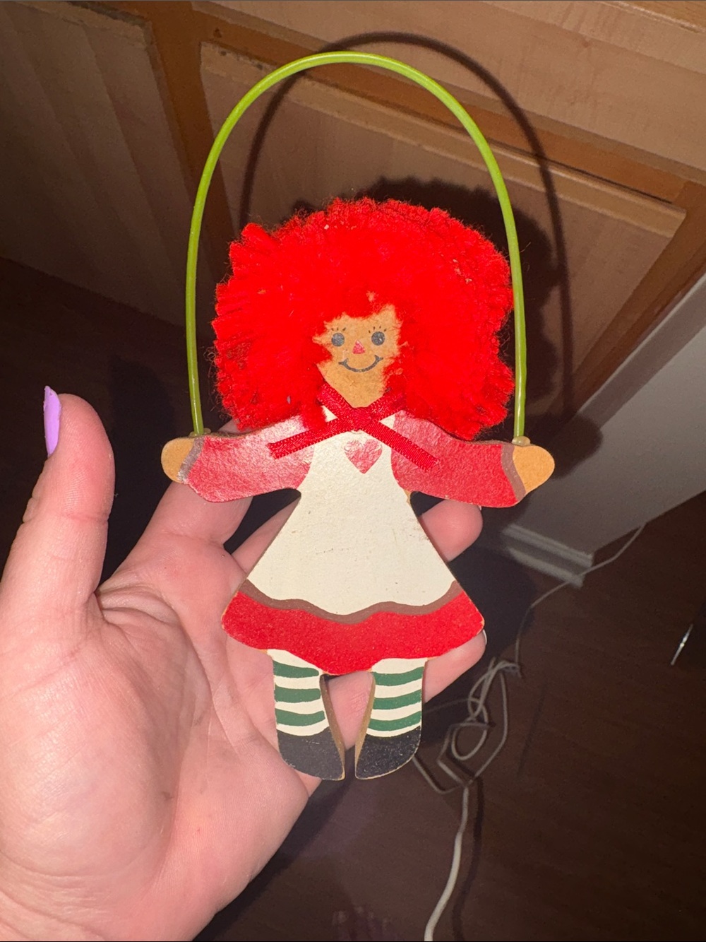 Kurt Adler Red-Haired Rag Doll Ornament with Green Hoop